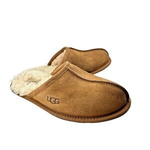 UGG Slides Slippers Men's Size 10 Suede Shearling Fur Brown Cream Slip On Shoes